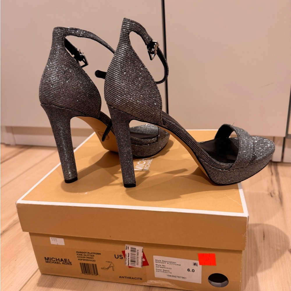 Michael Kors Anthracite Glitter Platform High Heel Sandals - Women - Picture 2 of 4